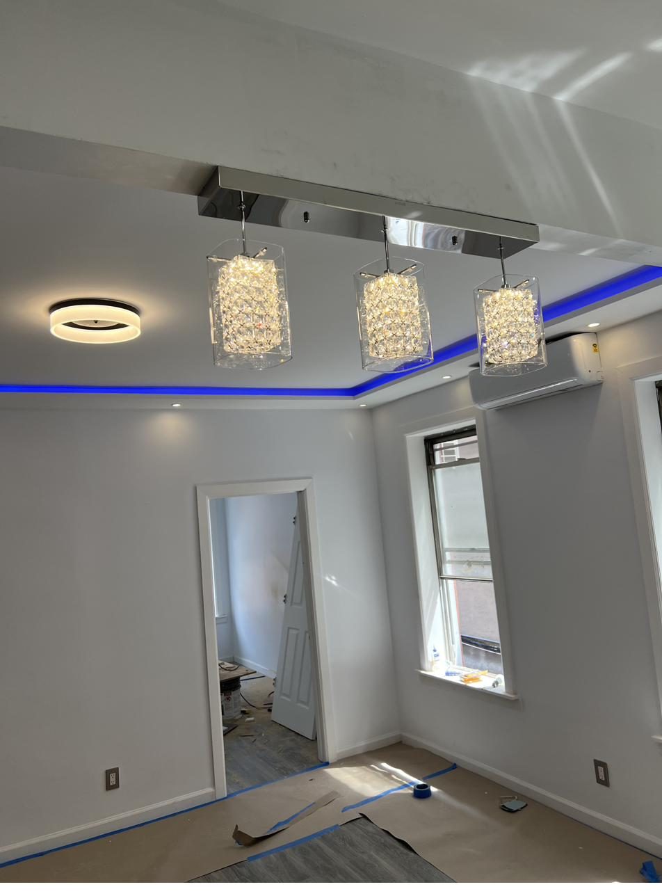 Crystal pendant lighting installation